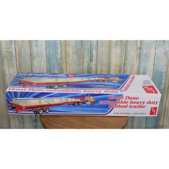 AMT 1/25 Great Dane Extendable Heavy Duty Flatbed Trailer Model NIOB - Picture 2 of 12